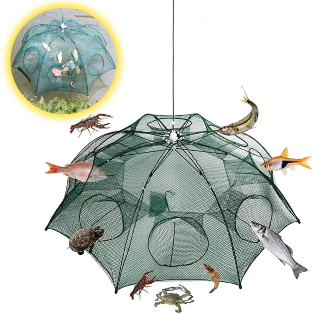 Piège à Filet de Pêche Pliable à 10 Entrées – Pour Crabes, Écrevisses et Poissons