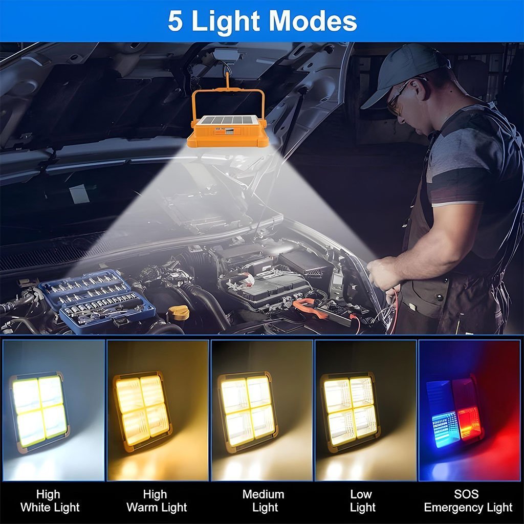 Projecteur LED 200W Rechargeable avec Panneau Solaire