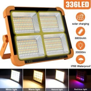 Projecteur LED 200W Rechargeable avec Panneau Solaire