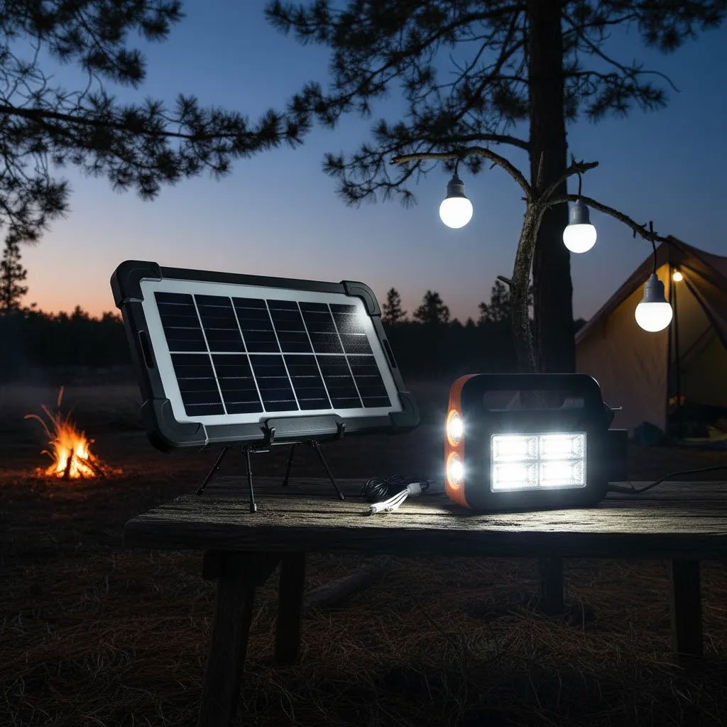 Kit Panneau Solaire Portable avec Torche LED et 2 Lampes - Image 5