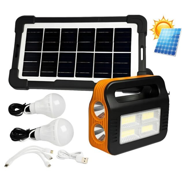 Kit Panneau Solaire Portable avec Torche LED et 2 Lampes