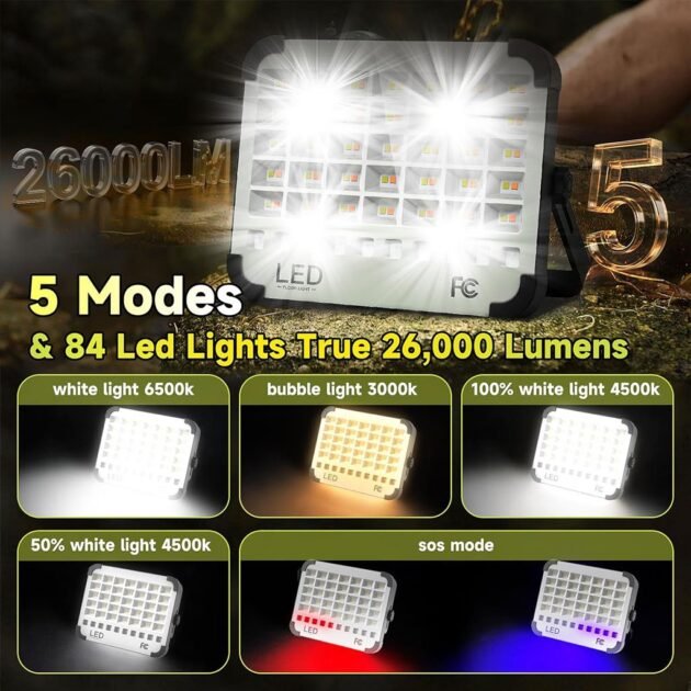 Lampe LED Rechargeable Solaire 300W Portable et Magnétique 26000LM