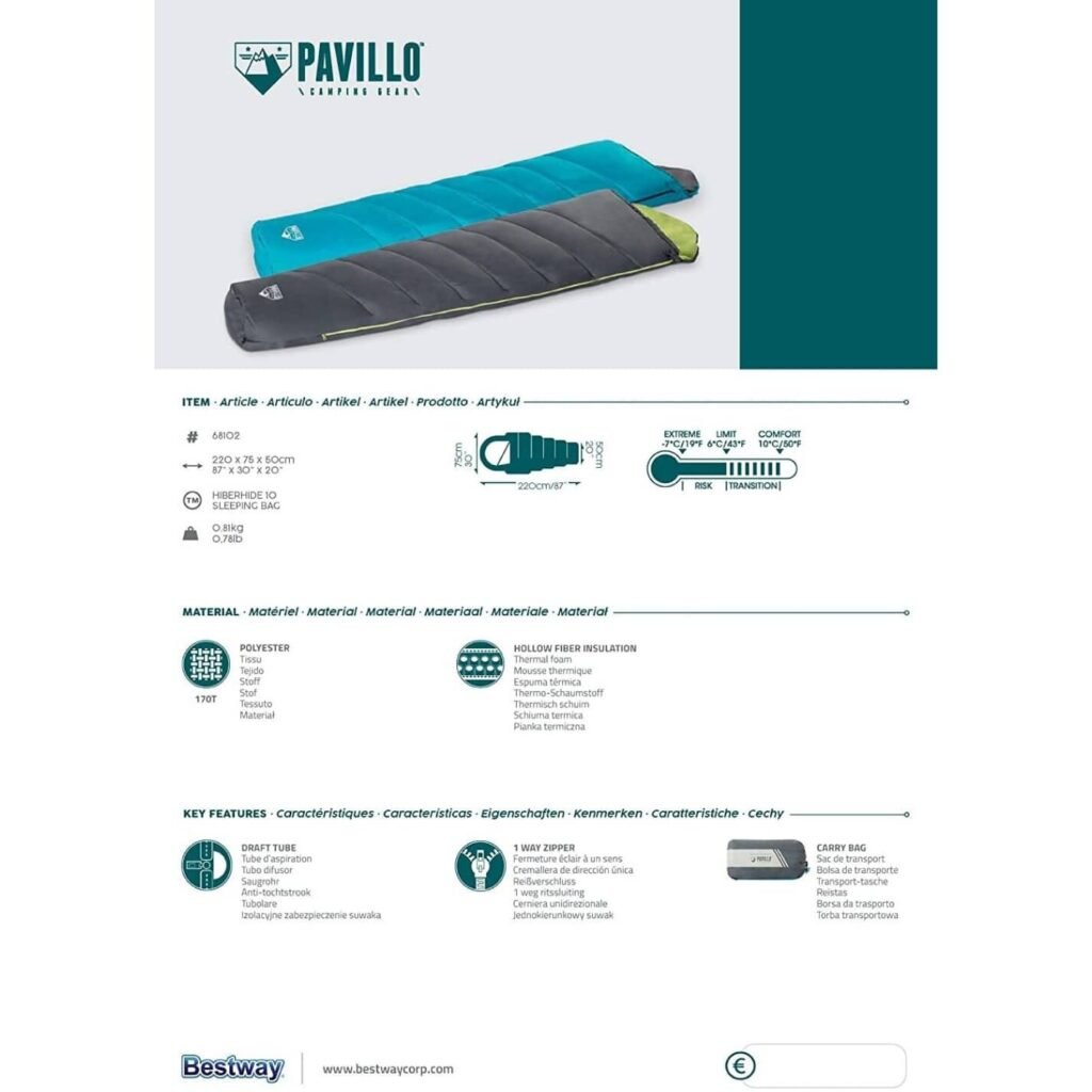 Sac de Couchage Pavillo Bestway 68102 (6 à -10°C) – Dormez au chaud, où que vous soyez !