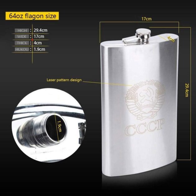 Flasque Métallique 1800ml en Acier Inoxydable avec Étui en Cuir pour Activités Extérieures