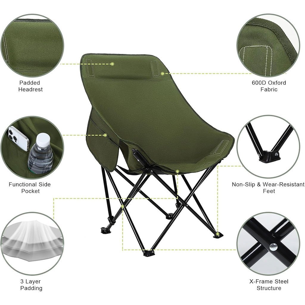 Chaise de camping pliable haut dossier – Robuste et ultra-confortable