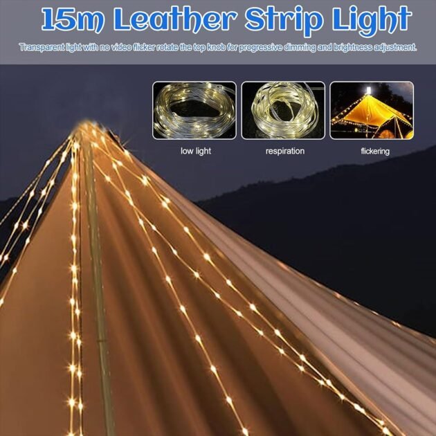 Lampe de Camping LED avec Guirlande Lumineuse 15m
