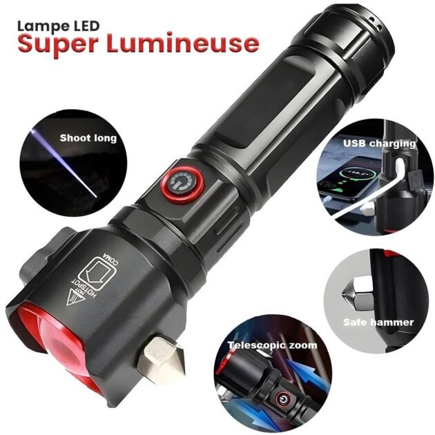 Lampe Torche Multifonctionnel LED Puissante Rechargeable par USB