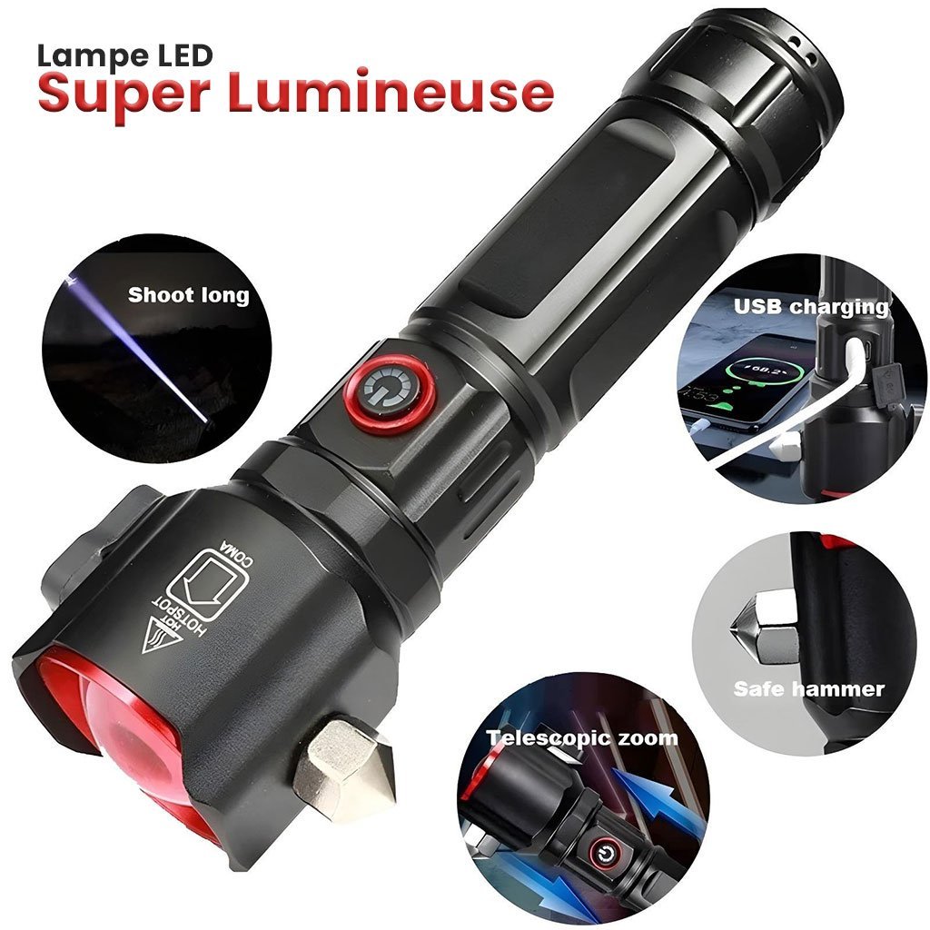 Lampe Torche Multifonctionnel LED Puissante Rechargeable par USB
