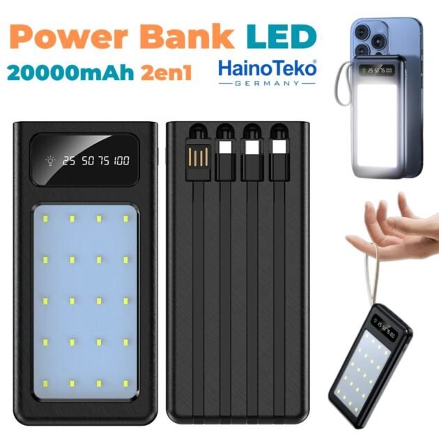 Power Bank 20000mAh avec LED & Charge Rapide