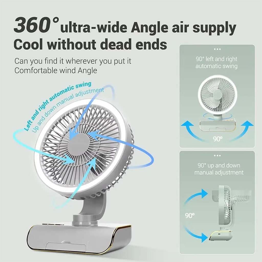 Ventilateur Rechargeable Rotatif avec Lumière LED - Image 2