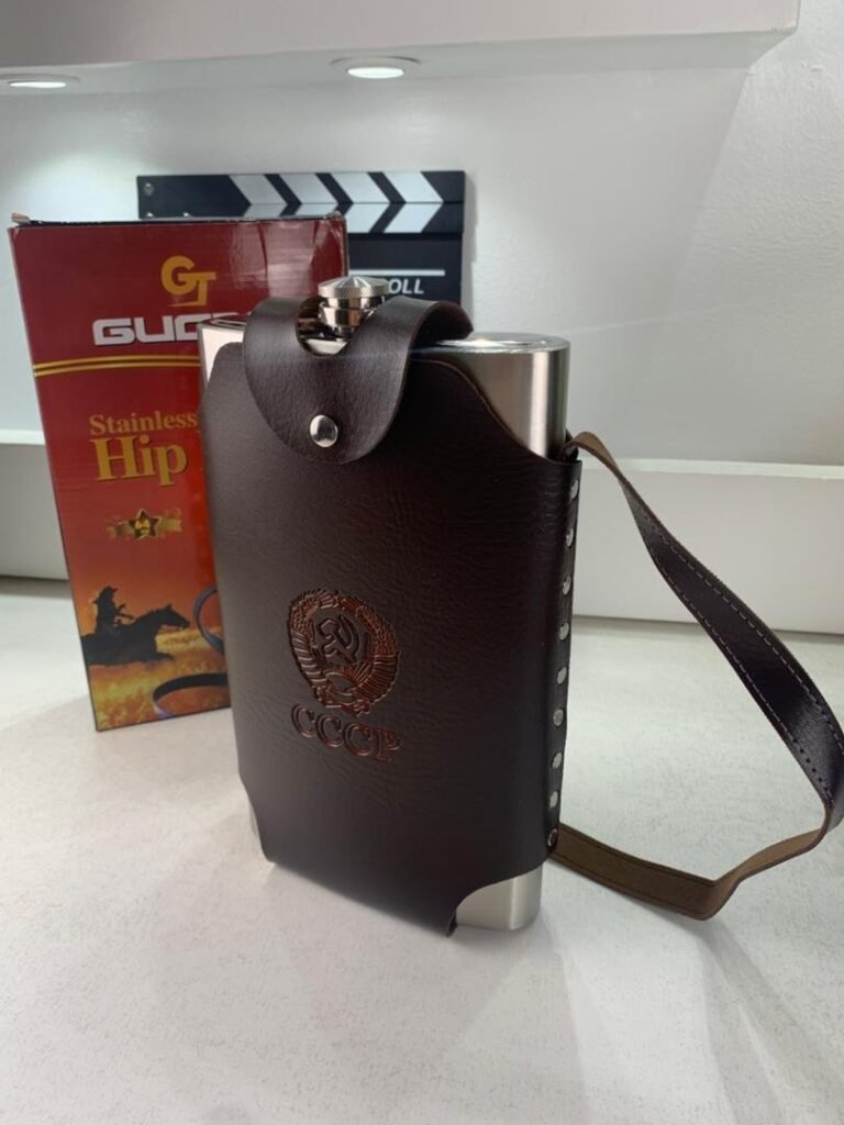 Flasque Métallique 1800ml en Acier Inoxydable avec Étui en Cuir pour Activités Extérieures