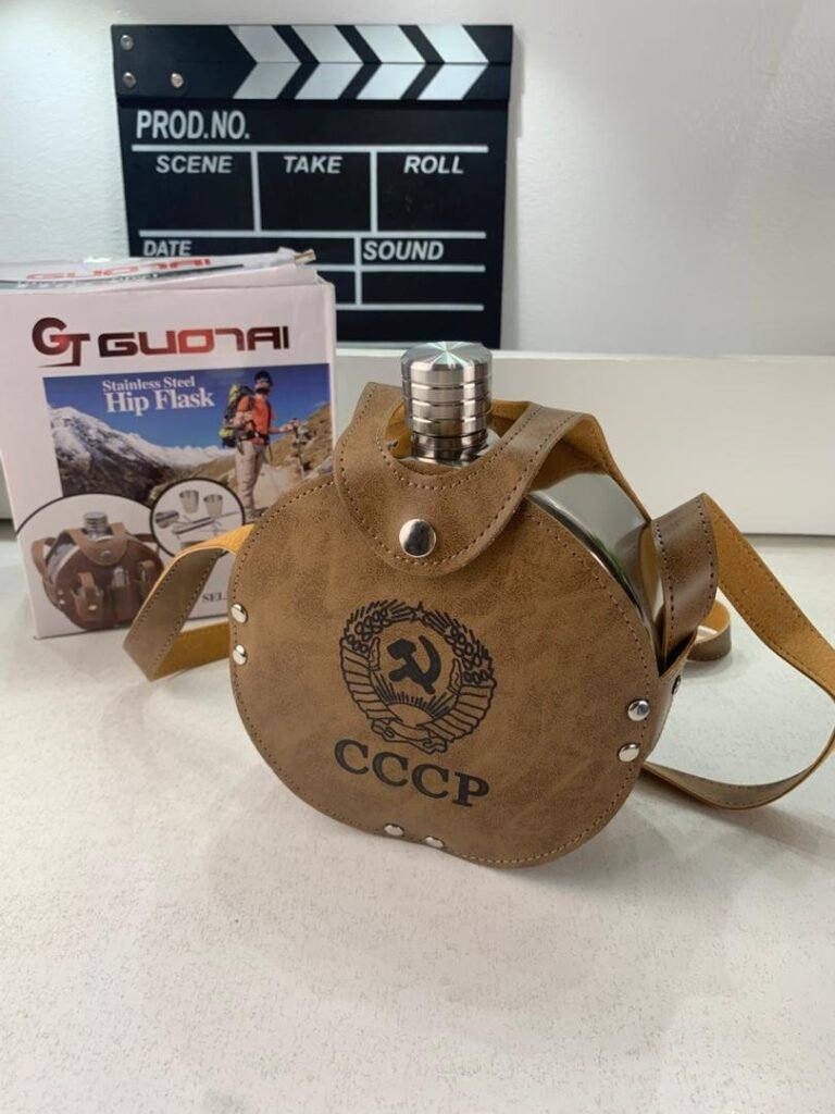 Flasque Métallique Portable 1200ml - Étui en Cuir pour Activités Extérieures