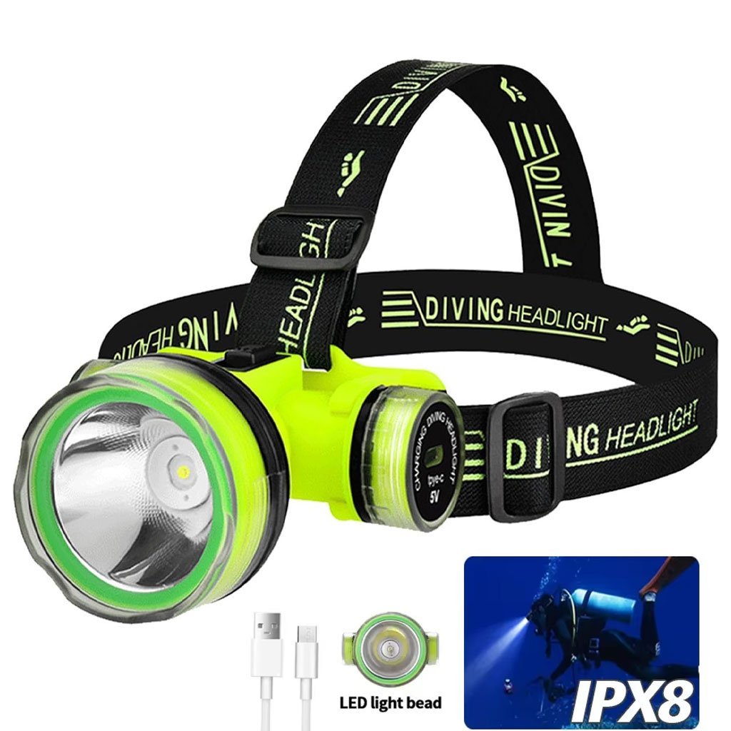 lampe Frontal LED Rechargeable Étanche – IPX8, 350m Portée pour Plongée