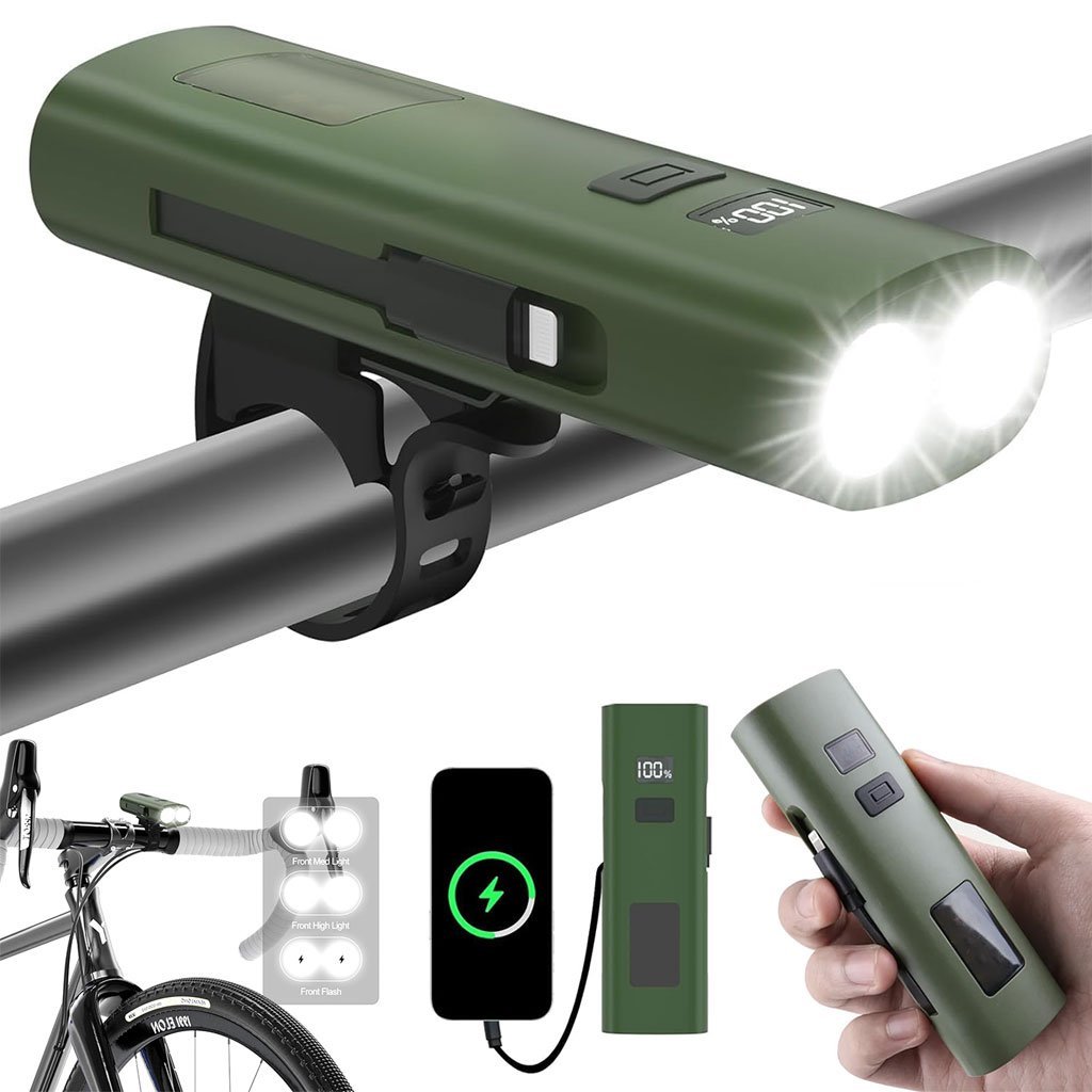 Lampe Frontale 3-en-1 – Torche, Éclairage Vélo & Power Bank