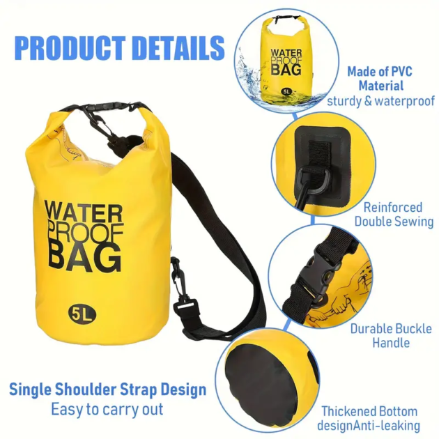 Sac Étanche 5L - PVC, Résistant à l'Eau, Style Sport