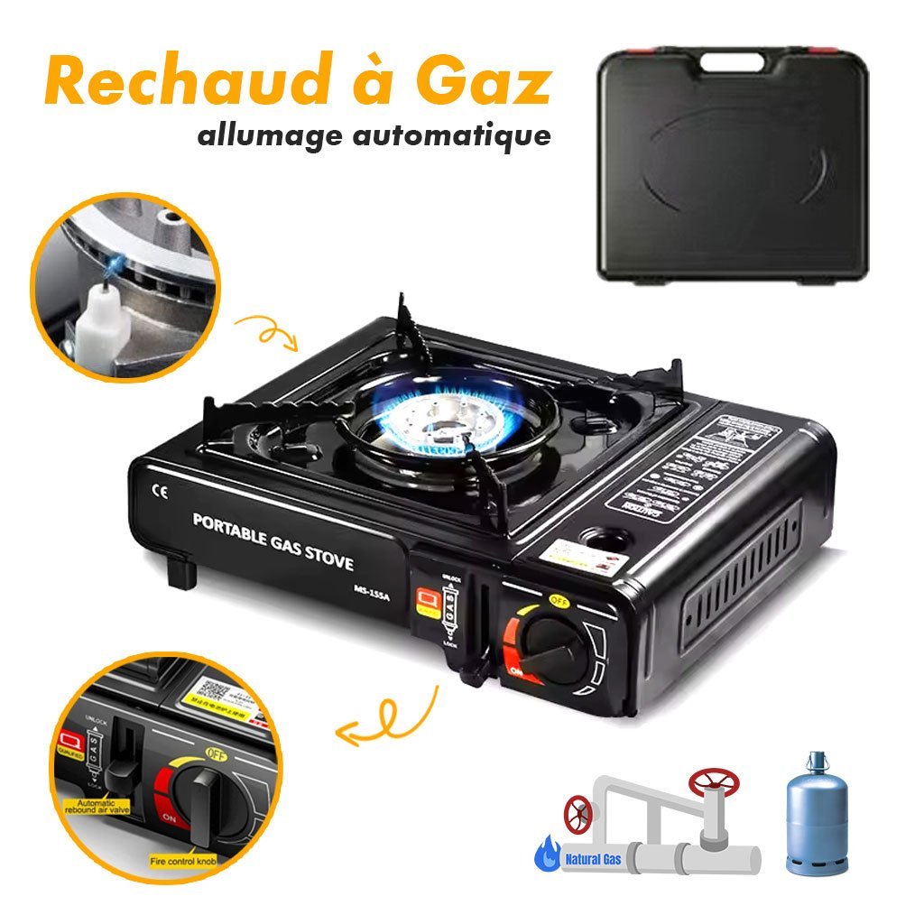 Réchaud de Camping Portable - Allumage Piézo, 2.9KW, Sécurité Certifiée